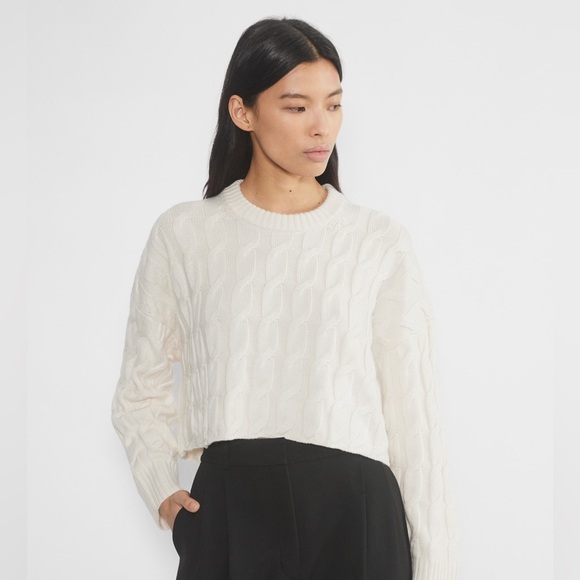 Aritzia Sweaters - Aritzia Babaton Sz S Glory Cable Knit White Cropped Wool Sweater